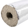 End view of a thermal pipe sleeve 27mm showing fibrous insulation inside a silver outer layer