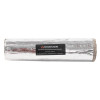 front view of a thermal pipe sleeve 27mm wrapped in silver reflective material with a black and red Astroflame label