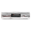 Front view of a thermal pipe sleeve 34mm wrapped in shiny reflective material with a black and orange label