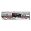 Front view of a thermal pipe sleeve 42mm wrapped in reflective silver material with a black label in the centre