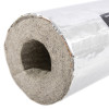 Thermal pipe sleeve 48mm showing the close up view of the end with silver foil outer layer and fibre insulation inside