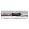 Front view of a thermal pipe sleeve 48mm wrapped in shiny silver insulating material with a black label