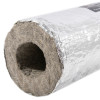 thermal pipe sleeve 54mm showing close up of one end with silver outer layer and fibrous inner material
