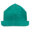 Front view of astroflame fire rated luminaire canopy single in green fabric with stitching and two fixtures near top