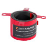 Astroflame 4hr intumescent pipe collar small shown from a top angled view with red casing and black interior lining