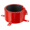 Angled view of astroflame 4hr intumescent pipe collar 90mm in bright red with black interior lining