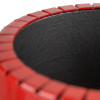 Closeup of astroflame 4hr intumescent pipe collar 90mm showing red outer edge and black inner surface