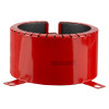 astroflame 4hr intumescent pipe collar 90mm shown from the front with red outer surface and two fastening tabs