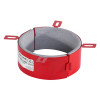 Angled top view of astroflame 4hr intumescent pipe collars medium in red with grey interior lining and mounting tabs