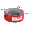 angled view of an astroflame 4hr intumescent pipe collar medium with red outer casing and label visible