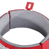 Close up of an astroflame 4hr intumescent pipe collars medium showing the red outer surface and grey inner lining