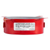 astroflame 4hr intumescent pipe collars medium shown from the side in red with label and fixing tabs