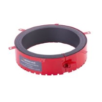 Astroflame 4hr intumescent pipe collars large shown at an angle with a red metal outer ring and black inner lining