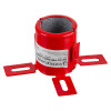 Angled view of an astroflame 4hr intumescent pipe collar 32mm showing the red metal collar and fixing tabs