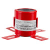 Red astroflame 4hr intumescent pipe collar 32mm shown from the front with four mounting tabs