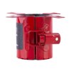 astroflame intumescent pipe collar small 40mm shown from the buckle side straight with red metal clasp visible