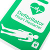 Closeup of Ahaeds Aed Self Adhesive Wall Sign showing green and white defibrillator heart restarter graphic