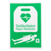 Green and white Ahaeds Aed Self Adhesive Wall Sign Front showing defibrillator symbol and a figure lying down with pads attached