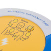 closeup top of heartsine 360p trainer unit showing part of the white and yellow surface with blue text