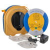 heartsine 360p trainer unit with case, electrode pads and power adapter shown as contents of the pack