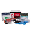 rapidstop bleed kit pro with contents including gloves, scissors, marker, chest seal, gauze, and emergency blanket in a white case