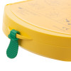 Closeup of the green rewind mechanism on the yellow heartsine trainer pak showing part of the label on top