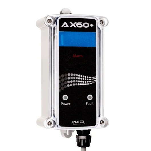 Front view of the analox ax60 blue strobe alarm showing its labelled buttons and indicators