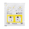 front of a schiller fred easy paediatric pads packet showing usage instructions and diagrams for placement on a child