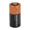 zoll aed plus battery shown standing upright with a copper top and black base labeled duracell lithium