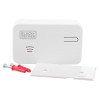 Black and Decker carbon monoxide alarm with mounting screws and wall bracket shown against a white background