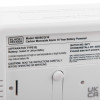 Close-up of the label on the black and decker carbon monoxide alarm showing model and battery information