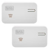 front view of two black and decker carbon monoxide alarms in a twin pack with brand and control details visible