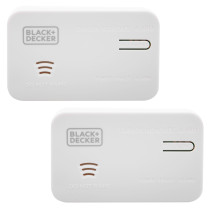 front view of two black and decker carbon monoxide alarms in a twin pack with brand and control details visible