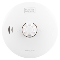 Front view of the black and decker kitchen 10yr battery heat alarm showing the central sensor and brand logo