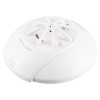 Angled view of black and decker mains powered kitchen heat alarm showing its white circular design with vent details
