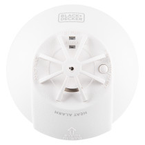 front view of black and decker mains powered kitchen heat alarm showing circular shape and test button