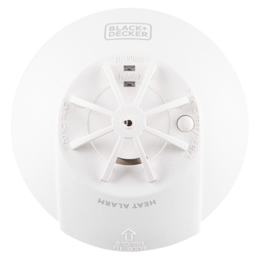 front view of black and decker mains powered kitchen heat alarm showing circular shape and test button