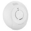 Black and Decker mains powered smoke alarm shown from an angled view with visible test button and logo