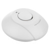 Black and decker mains powered smoke alarm shown flat with a circular button in the centre