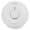 Front view of black and decker mains powered smoke alarm showing central button and brand logo
