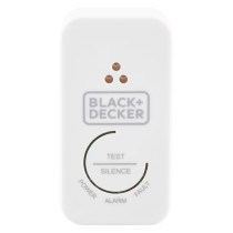 Front view of the black and decker connected 10yr battery carbon monoxide alarm showing controls and logo