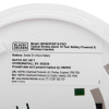 Label on black and decker connected smoke alarm showing model number battery type batch and contact information