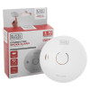 Black and Decker connected smoke alarm shown next to its box with product branding and features visible