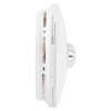 Side view of black and decker multi sensor 10yr battery smoke alarm showing vents and warning label