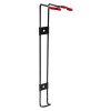 angled view of a p50 2kg powder extinguisher bracket showing its black metal frame with red clips at the top