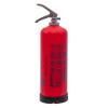 Back view of the red p50 service free 2kg powder extinguisher showing the label and metal handle