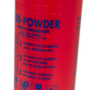 Close-up of p50 service free 2kg powder extinguisher showing instructions and label details