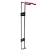 p50 2ltr water mist extinguisher bracket shown at an angle with black frame and red hooked supports