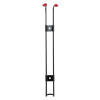 Front view of p50 2ltr water mist extinguisher bracket showing its vertical metal frame with red capped hooks