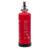 Side view of a red p50 service free 2ltr water mist extinguisher with a metal handle and base